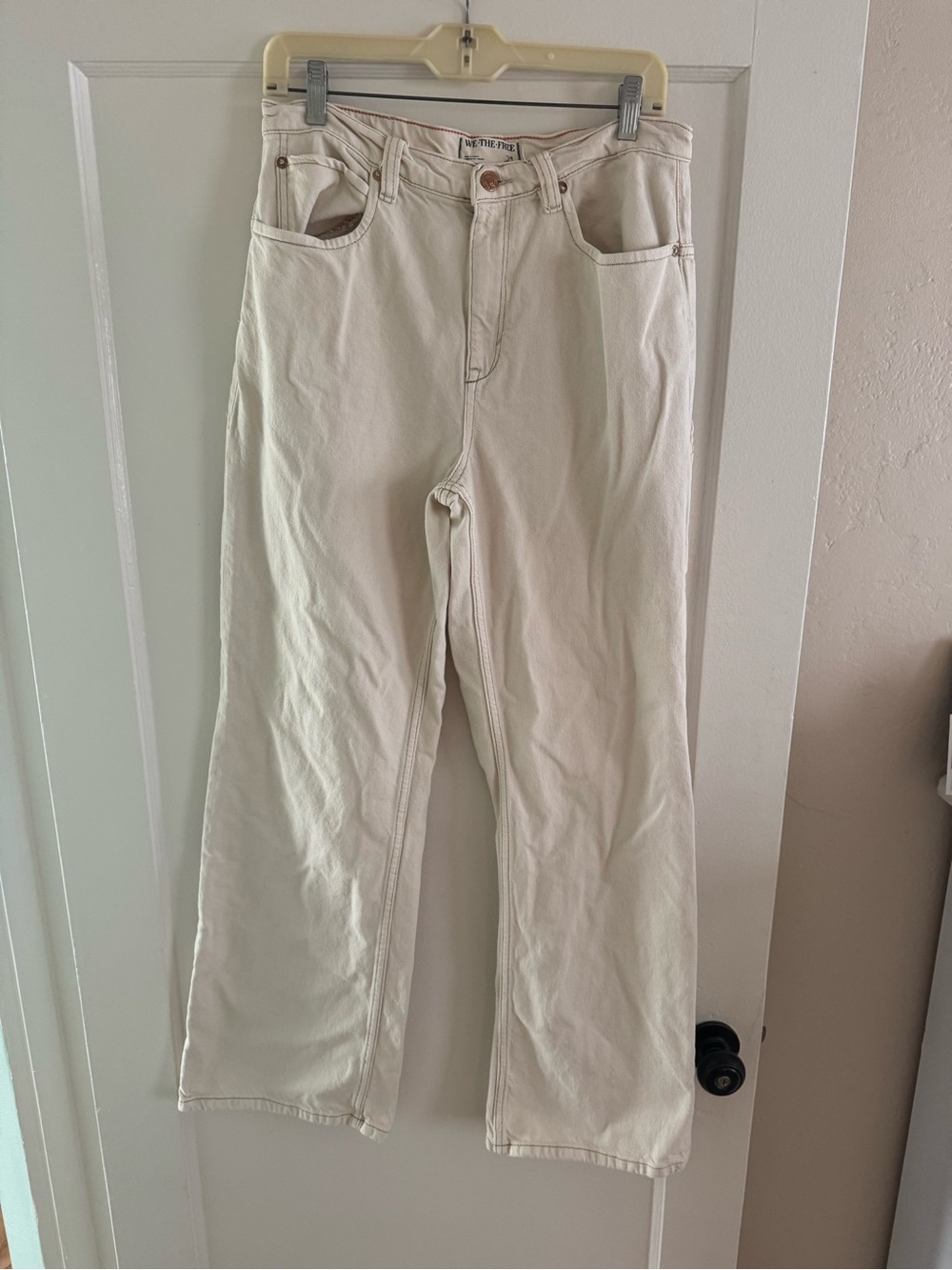 Free People Cream Straight Leg Jeans